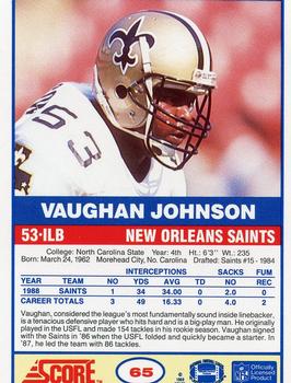 1989 Score #65 Vaughan Johnson Back