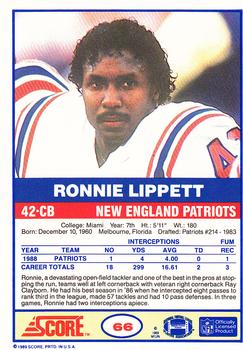 1989 Score #66 Ronnie Lippett Back