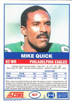 1989 Score #67 Mike Quick Back