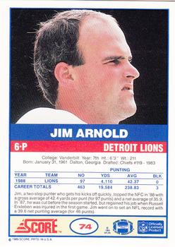 1989 Score #74 Jim Arnold Back