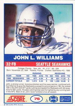 1989 Score #76 John L. Williams Back