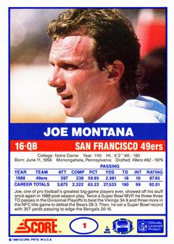 1989 Score #1 Joe Montana Back