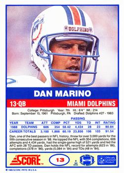 1989 Score #13 Dan Marino Back