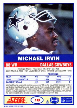 1989 Score #18 Michael Irvin Back