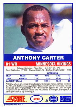 1989 Score #20 Anthony Carter Back