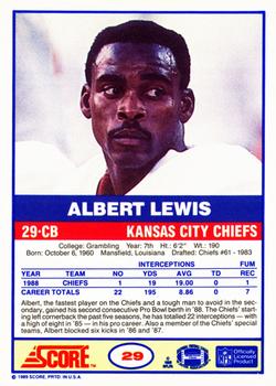 1989 Score #29 Albert Lewis Back