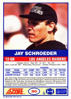 1989 Score #30 Jay Schroeder Back