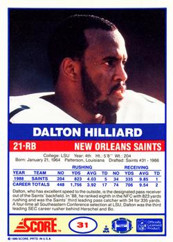 1989 Score #31 Dalton Hilliard Back