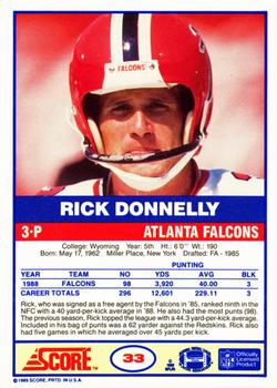 1989 Score #33 Rick Donnelly Back