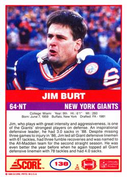 1989 Score #138 Jim Burt Back