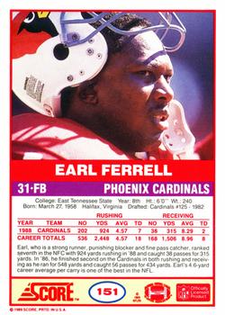 1989 Score #151 Earl Ferrell Back