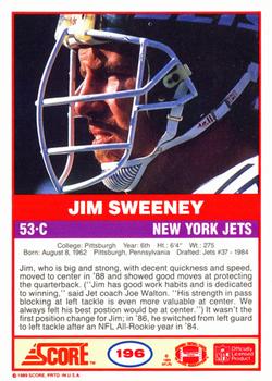 1989 Score #196 Jim Sweeney Back