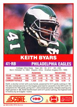 1989 Score #198 Keith Byars Back