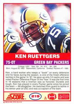1989 Score #219 Ken Ruettgers Back