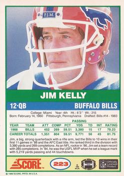 1989 Score #223 Jim Kelly Back