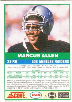 1989 Score #234 Marcus Allen Back