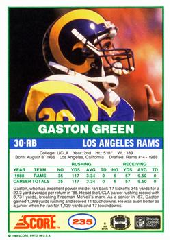 1989 Score #235 Gaston Green Back