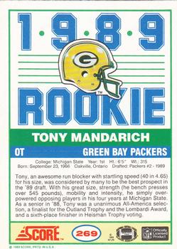 1989 Score #269 Tony Mandarich Back