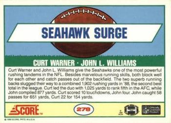 1989 Score #278 Curt Warner / John L. Williams Back