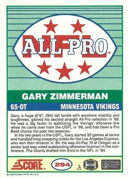 1989 Score #294 Gary Zimmerman Back
