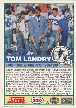 1989 Score #330 Tom Landry Back