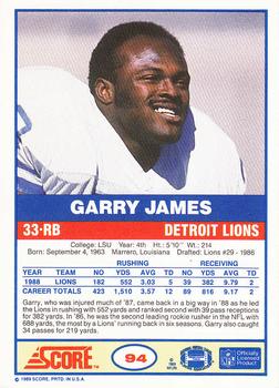 1989 Score #94 Garry James Back