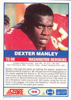 1989 Score #98 Dexter Manley Back