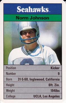 1987 Ace Fact Pack Seattle Seahawks #9 Norm Johnson Front