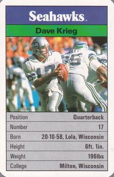 1987 Ace Fact Pack Seattle Seahawks #10 Dave Krieg Front