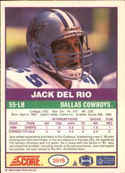 1989 Score Supplemental #351S Jack Del Rio  Back