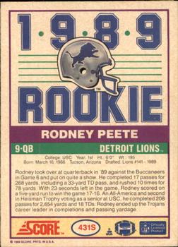 1989 Score Supplemental #431S Rodney Peete  Back