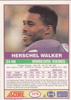 1989 Score Supplemental #331S Herschel Walker  Back