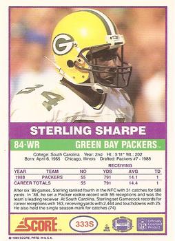 1989 Score Supplemental #333S Sterling Sharpe  Back