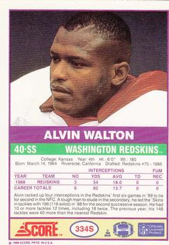 1989 Score Supplemental #334S Alvin Walton  Back