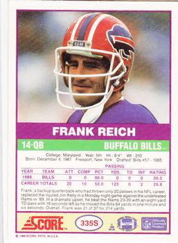 1989 Score Supplemental #335S Frank Reich  Back