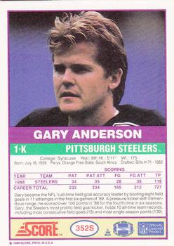 1989 Score Supplemental #352S Gary Anderson  Back