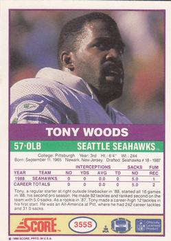 1989 Score Supplemental #355S Tony Woods  Back