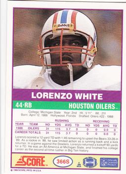 1989 Score Supplemental #366S Lorenzo White  Back
