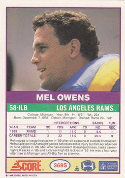 1989 Score Supplemental #369S Mel Owens  Back