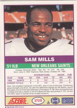 1989 Score Supplemental #372S Sam Mills  Back