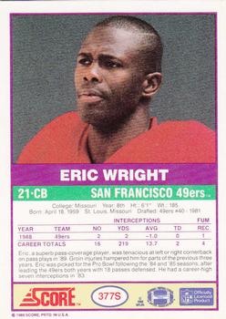 1989 Score Supplemental #377S Eric Wright  Back
