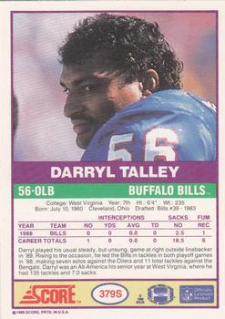 1989 Score Supplemental #379S Darryl Talley  Back