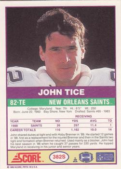 1989 Score Supplemental #382S John Tice  Back
