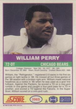 1989 Score Supplemental #396S William Perry  Back