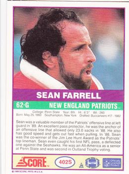 1989 Score Supplemental #402S Sean Farrell  Back