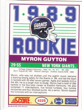 1989 Score Supplemental #422S Myron Guyton  Back