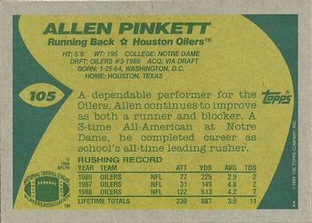 1989 Topps #105 Allen Pinkett Back