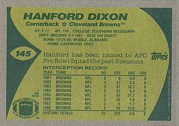 1989 Topps #145 Hanford Dixon Back