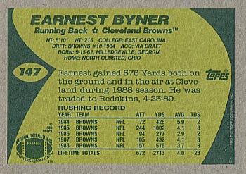 1989 Topps #147 Earnest Byner Back