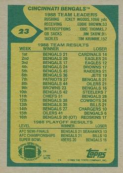 1989 Topps #23 Bengals Team Leaders (Esiason Measures Up) Back